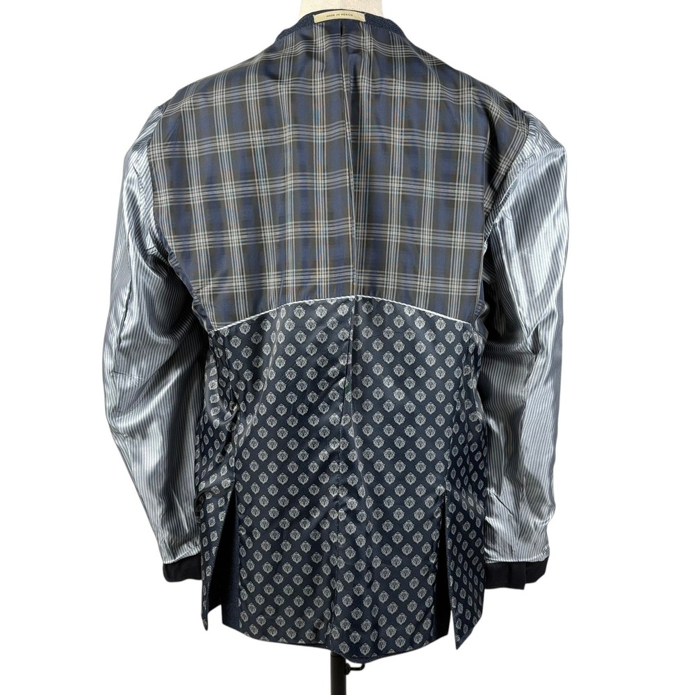 Joseph Abboud Herringbone Sport Coat Mens 46L Navy Blue Wool Slim Fit Blazer - Picture 6 of 11